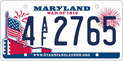 MD license plate 4AF2765
