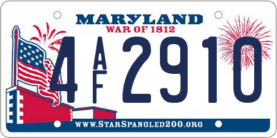 MD license plate 4AF2910