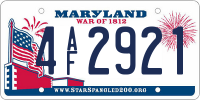 MD license plate 4AF2921