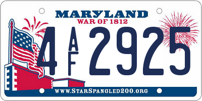 MD license plate 4AF2925