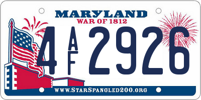 MD license plate 4AF2926