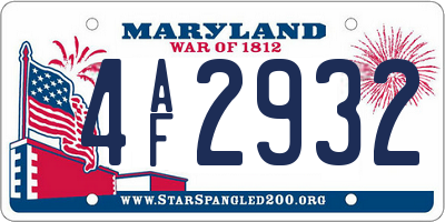 MD license plate 4AF2932