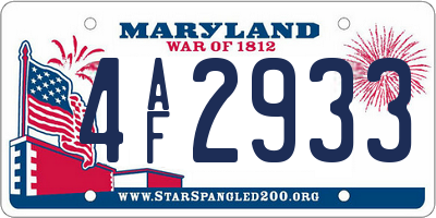 MD license plate 4AF2933