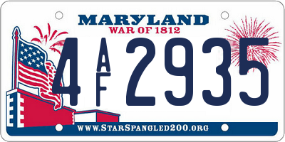 MD license plate 4AF2935