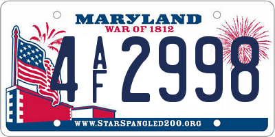 MD license plate 4AF2998