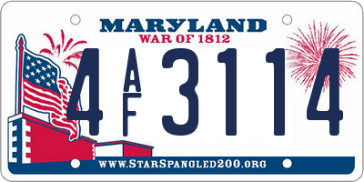 MD license plate 4AF3114