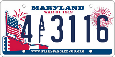 MD license plate 4AF3116
