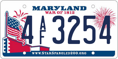 MD license plate 4AF3254