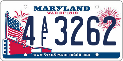 MD license plate 4AF3262