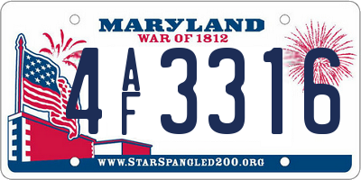 MD license plate 4AF3316