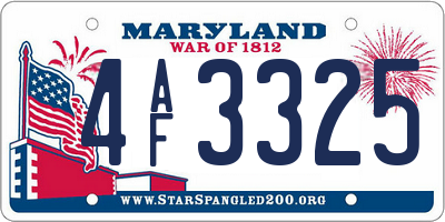 MD license plate 4AF3325