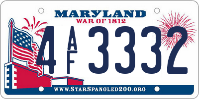 MD license plate 4AF3332