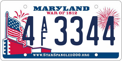 MD license plate 4AF3344