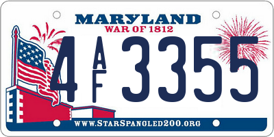 MD license plate 4AF3355