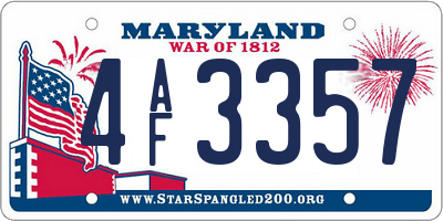 MD license plate 4AF3357
