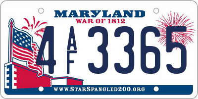 MD license plate 4AF3365