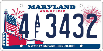 MD license plate 4AF3432