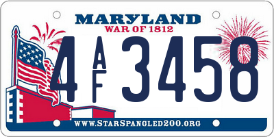 MD license plate 4AF3458