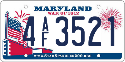MD license plate 4AF3521