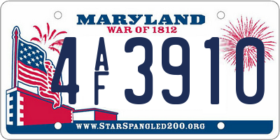 MD license plate 4AF3910