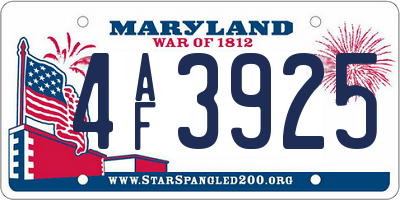 MD license plate 4AF3925