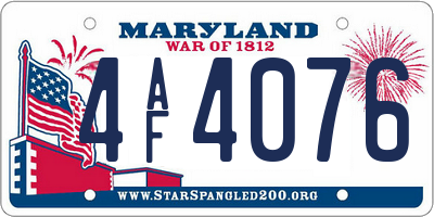 MD license plate 4AF4076