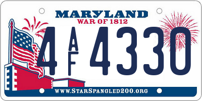 MD license plate 4AF4330