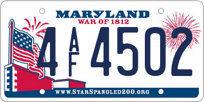 MD license plate 4AF4502