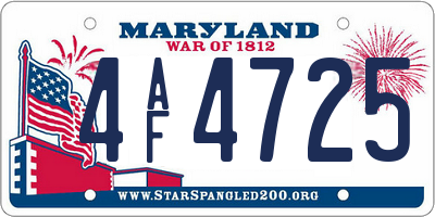 MD license plate 4AF4725