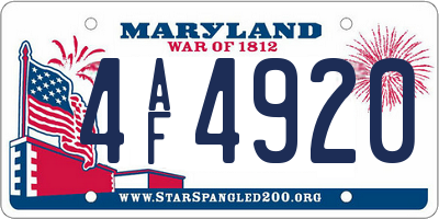MD license plate 4AF4920