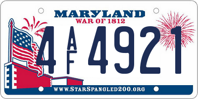 MD license plate 4AF4921