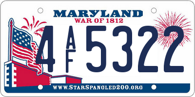 MD license plate 4AF5322