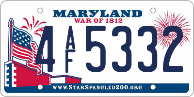 MD license plate 4AF5332