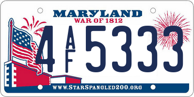 MD license plate 4AF5333