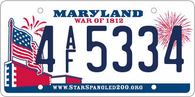 MD license plate 4AF5334