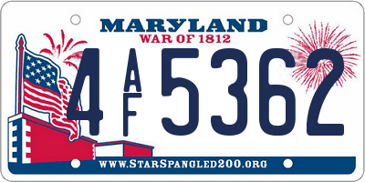 MD license plate 4AF5362