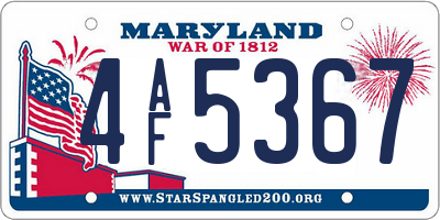 MD license plate 4AF5367