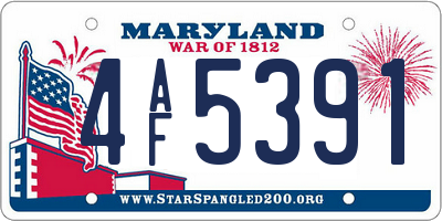 MD license plate 4AF5391