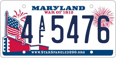 MD license plate 4AF5476