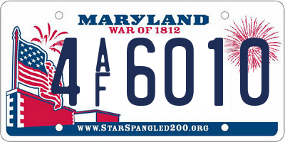 MD license plate 4AF6010