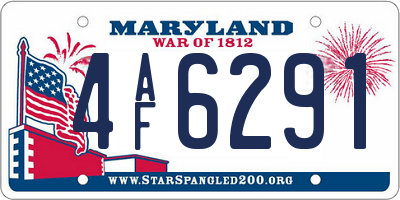 MD license plate 4AF6291