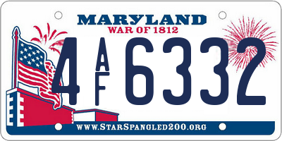 MD license plate 4AF6332