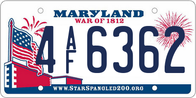 MD license plate 4AF6362