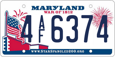 MD license plate 4AF6374