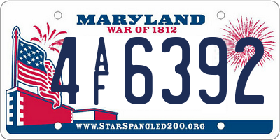 MD license plate 4AF6392