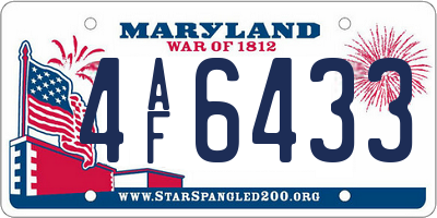 MD license plate 4AF6433