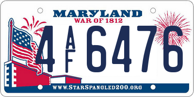 MD license plate 4AF6476