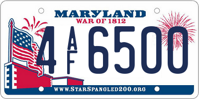 MD license plate 4AF6500