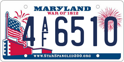 MD license plate 4AF6510