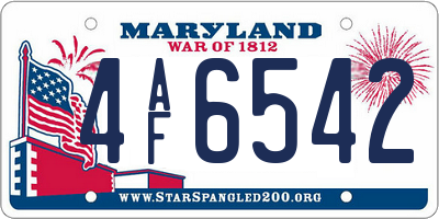 MD license plate 4AF6542